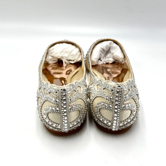 Badgley Mischka BHLDN Size 7 Gigi Jeweled Ivory White Silver Ballet Flats Shoes - Picture 9 of 15